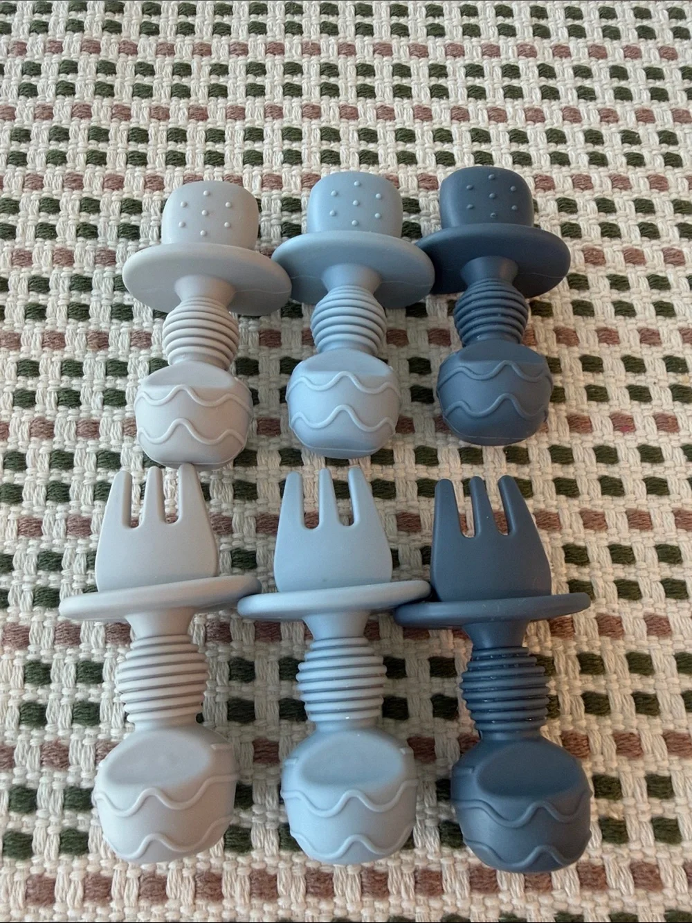 Silicone Baby Feeding Fork & Spoon Set - Neutral Tones